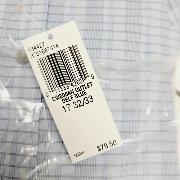 Calvin Klein STEEL+ Slim-Fit Non-Iron Stretch Blue Check Dress Shirt 17 32/33 XL - Picture 12 of 14